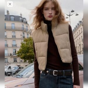 Zara Tan Puffer Vest for Women